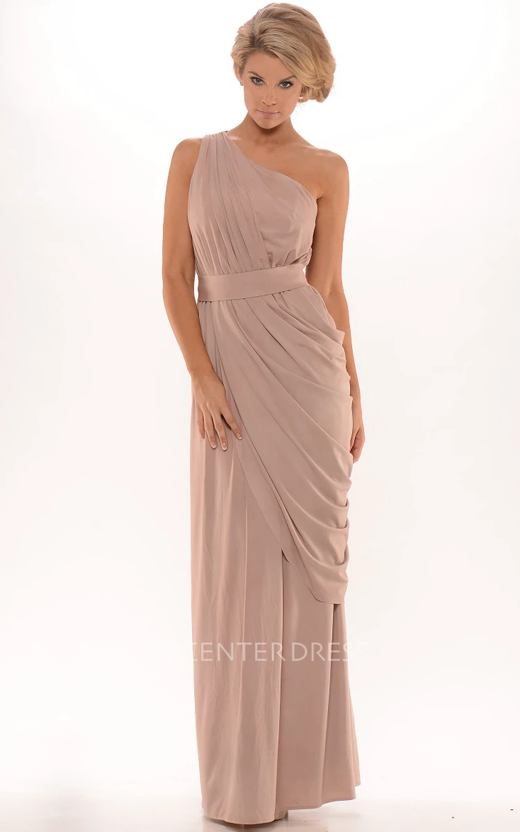 Pencil Floor-Length Ruched Sleeveless One-Shoulder Chiffon Prom Dress