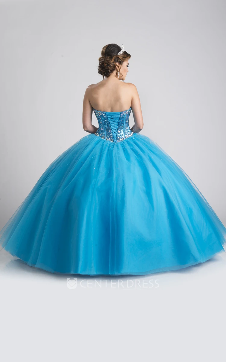 Sweetheart Tulle Ball Gown With Sequined Corset And Lace-Up Back