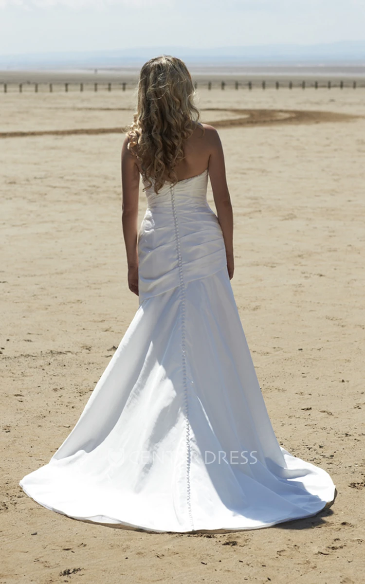 Sweetheart Long Ruched Taffeta Wedding Dress With Beading And V Back