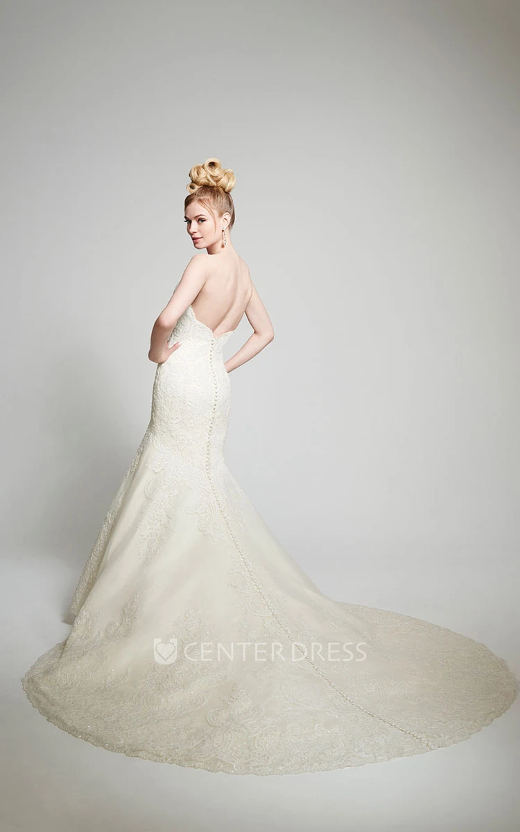 Mermaid Sequined Sweetheart Lace Wedding Dress With Deep-V Back