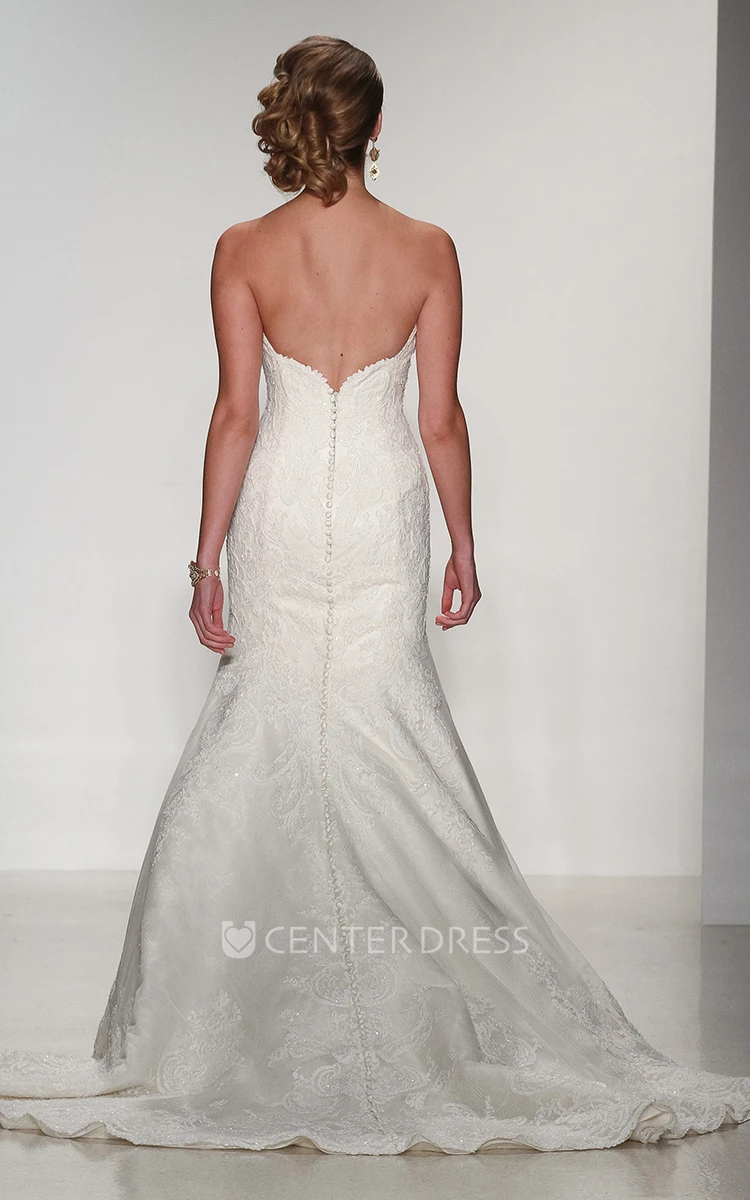 Long Sweetheart Lace Wedding Dress With Appliques And Deep-V Back