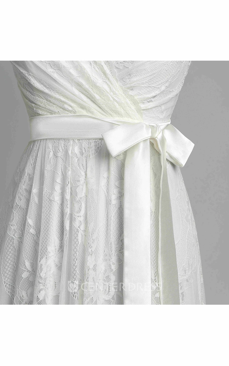 A Line Garden Floor-length Bow Sash Ribbon Lace Wedding Dress