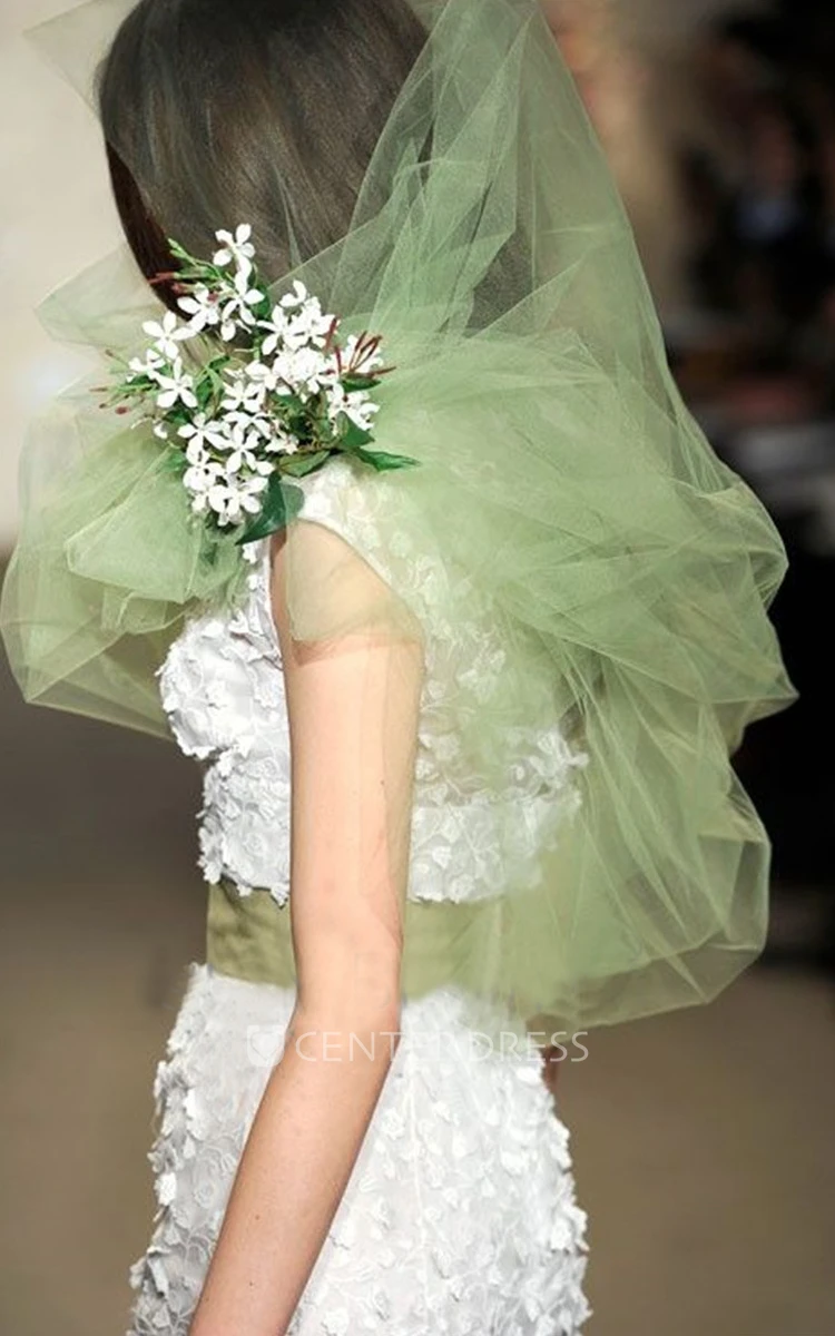 Simple Plain Tulle Light Green Bridal Veil