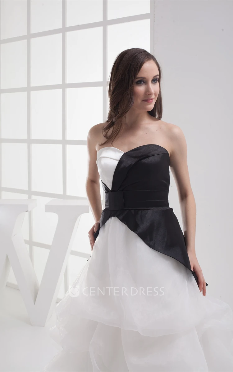 Black-And-White High-Low Organza Prom Dress with Tiers and Ruffles