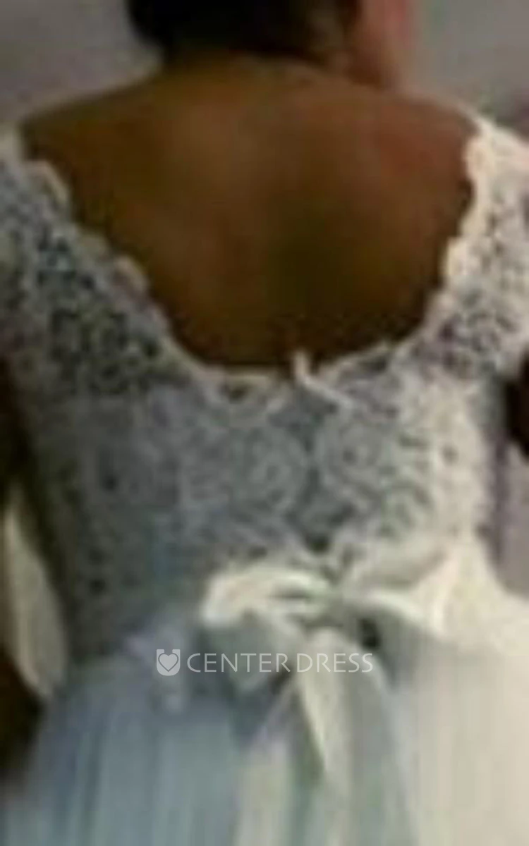 A Line Bateau Lace Zipper Wedding Gown