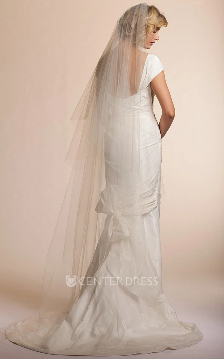 Mermaid Cap-Sleeve Satin Wedding Dress With Bow