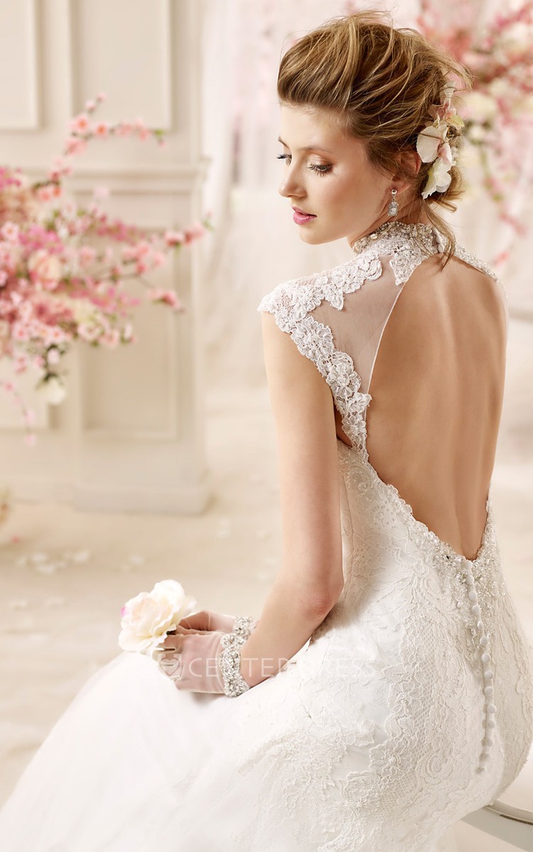 Wedding dresses with cap sleeves and open back hotsell