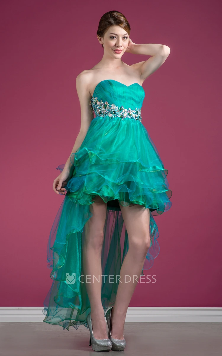 A-Line High-Low Sweetheart Sleeveless Tulle Dress With Ruffles And Tiers