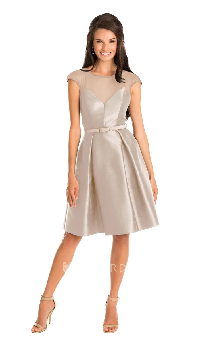 Mini A-Line Ribboned Cap Sleeve Scoop Neck Satin Muti-Color Convertible Bridesmaid Dress