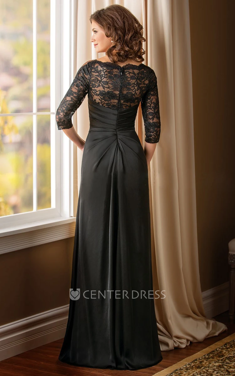 3-4 Sleeved A-Line Mother Of The Bride Dress With Beadings And Illusion Lace Style