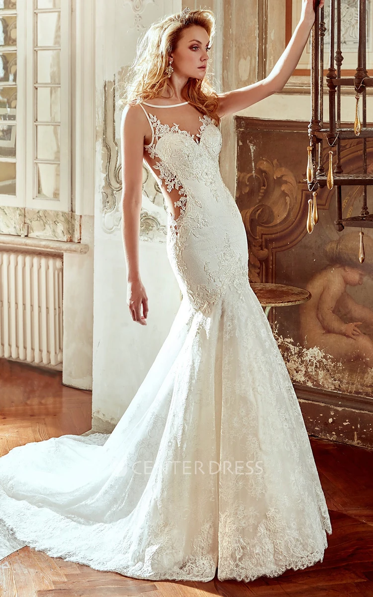 Mermaid Wedding Dress with Red Ribbon