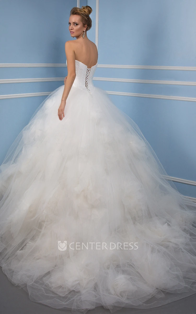 Sweetheart Floor-Length Criss-Cross Floral Tulle Wedding Dress