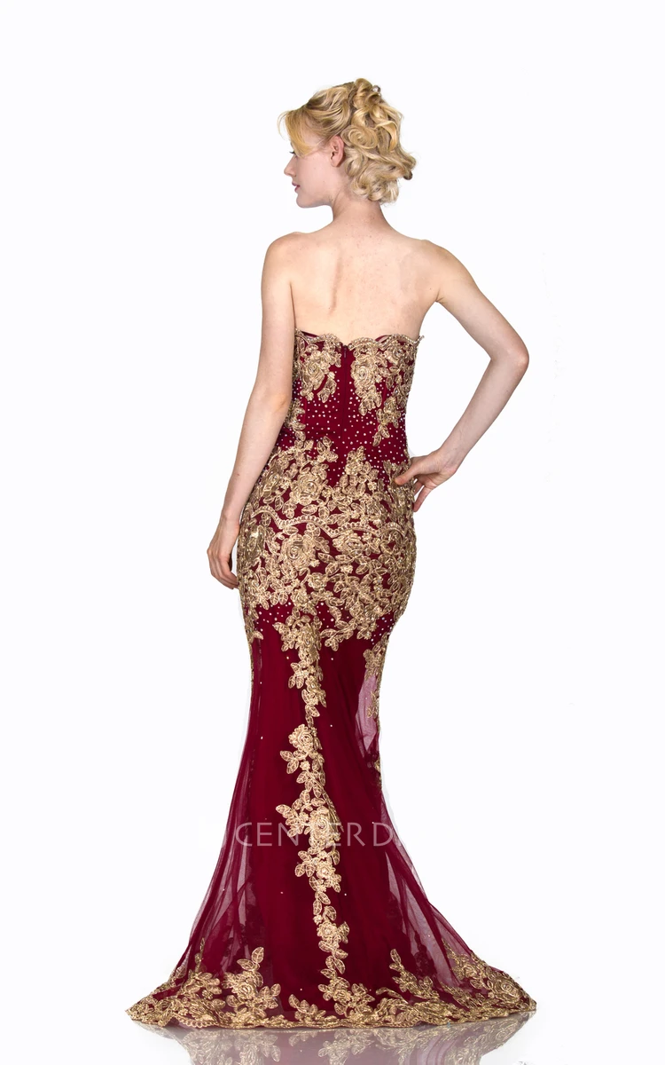 Sheath Long Strapless Sleeveless Backless Dress With Appliques And Beading