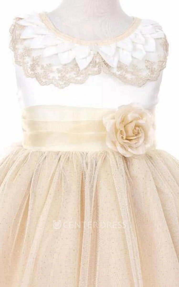 Floral Tiered Satin Flower Girl Dress With Embroidery