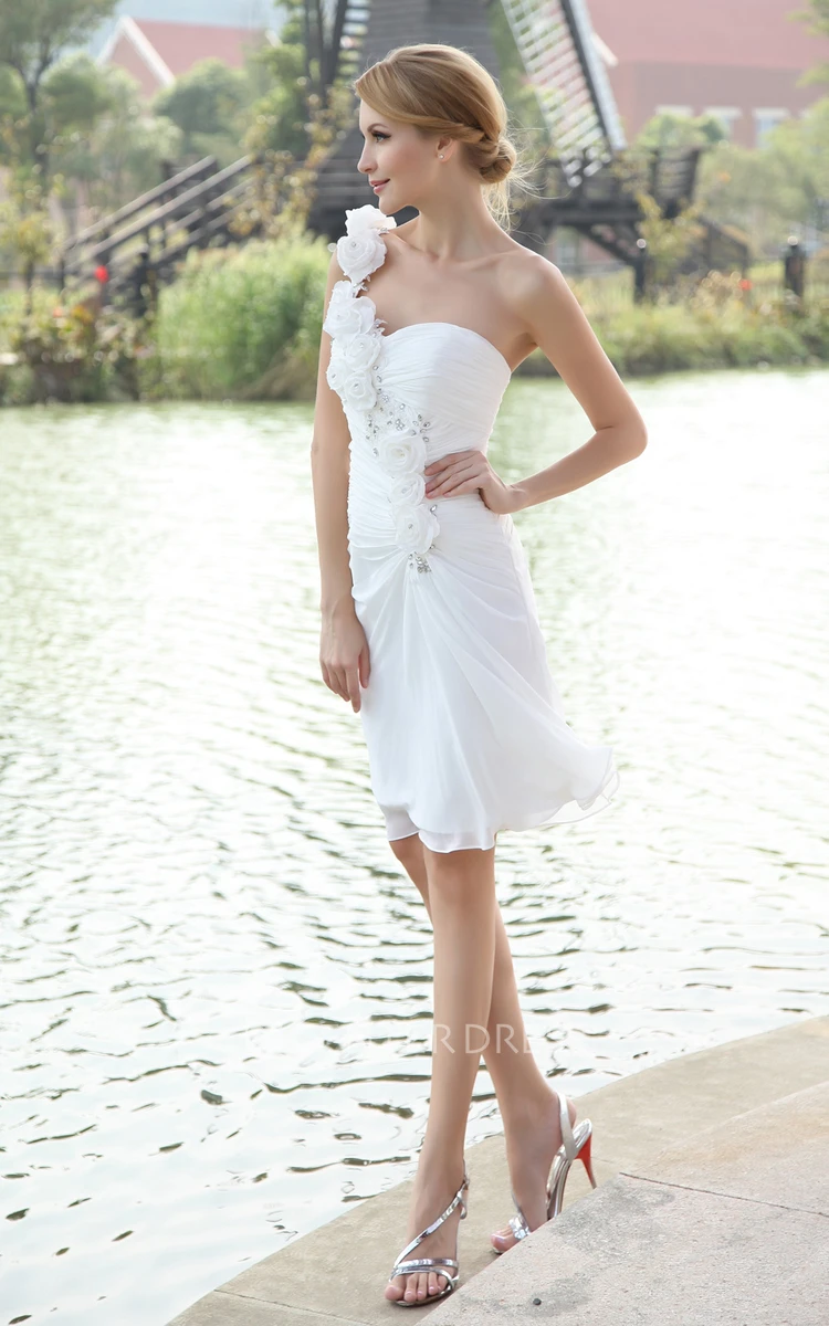 One Shoulder Chiffon Short Dress