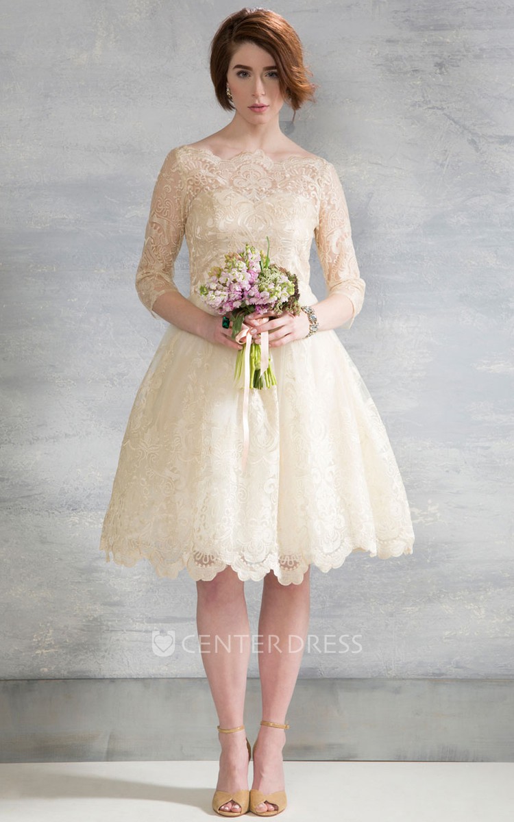 Long sleeve knee length best sale wedding dresses