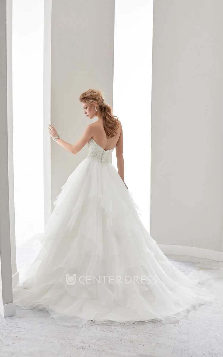 Sweetheart Ruching A-Line Gown With Beaded Bodice And Tiers Ruffles Skirt