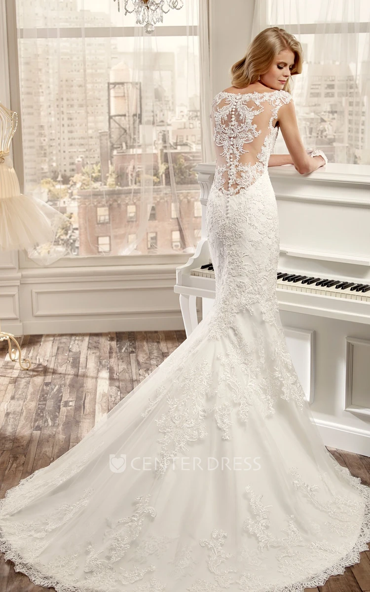Sweetheart Cap-Sleeve Mermaid Wedding Dress With Appliques And Brush Train