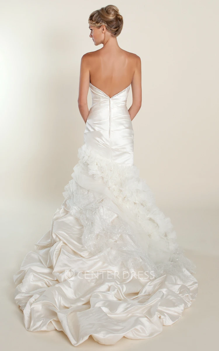 Mermaid Pick-Up Sweetheart Taffeta&Tulle Wedding Dress With Criss Cross And Flower