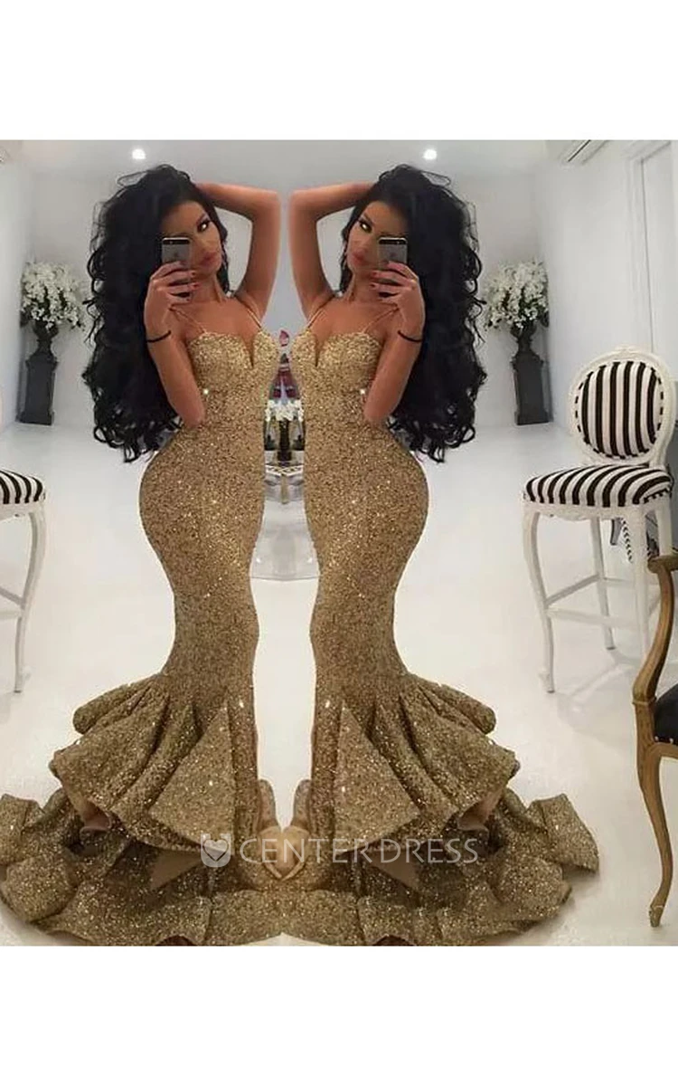 Sexy Floor-length Sleeveless Straps Neck Sweetheart Mermaid Trumpet Sequins Beading Sequins Evening Dress