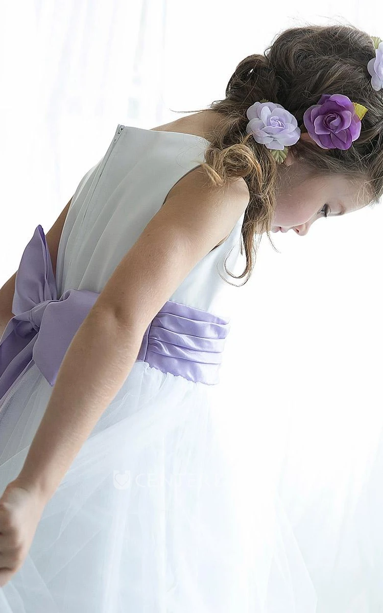 Tea-Length Split-Front Tulle&Sequins Flower Girl Dress