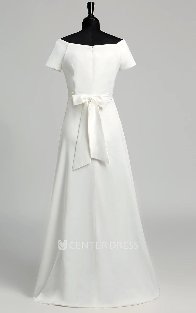 A Line Celebrity Floor-length Beading Ruffles Satin Maternity Wedding Dress