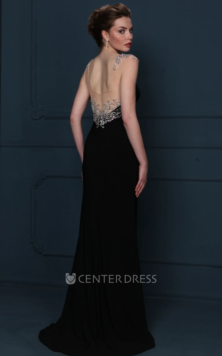 Form-Fitted Crop Top Jersey Sleeveless Prom Dress Featuring