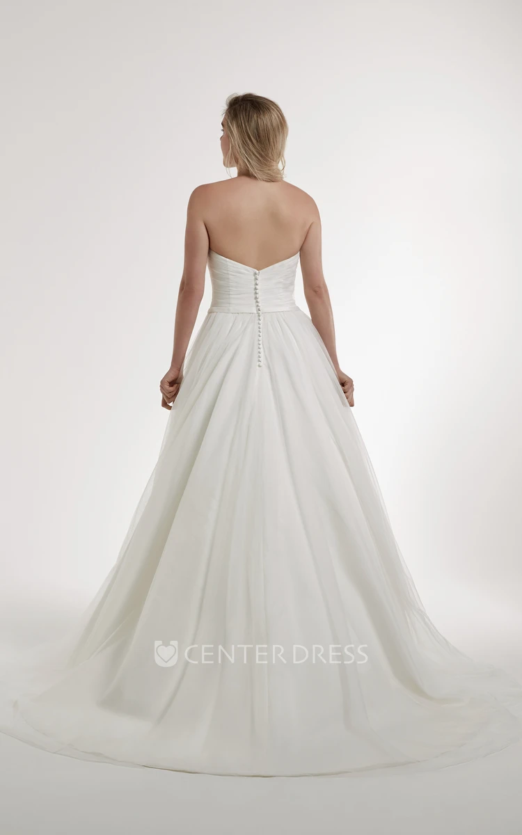 A-Line Strapless Criss-Cross Tulle Wedding Dress