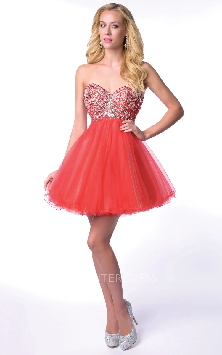 Mini A-Line Tulle Sweetheart Homecoming Dress With Shining Corset