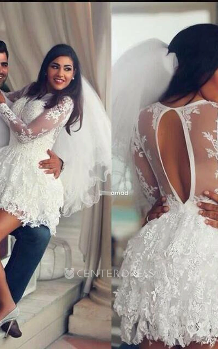 Delicate Lace Appliques Short White Homecoming Dress Long Sleeve