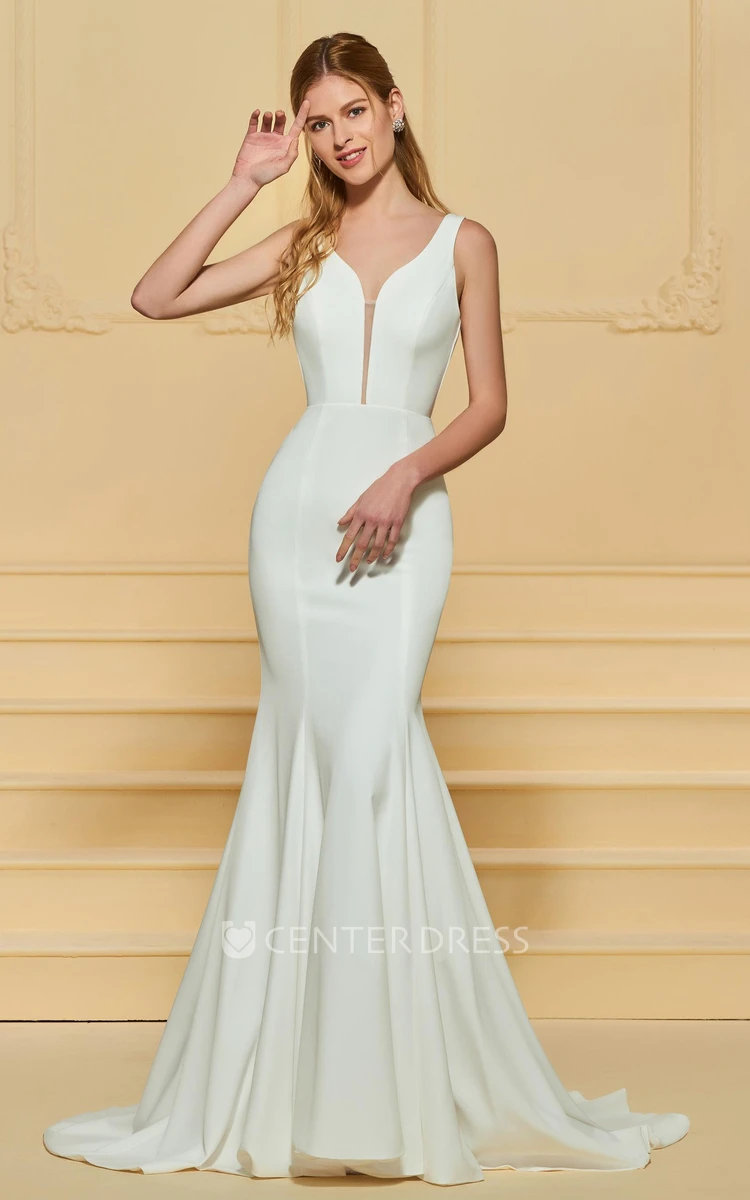 Sexy Chiffon Plunging Sleeveless Deep-V Back Long Dress