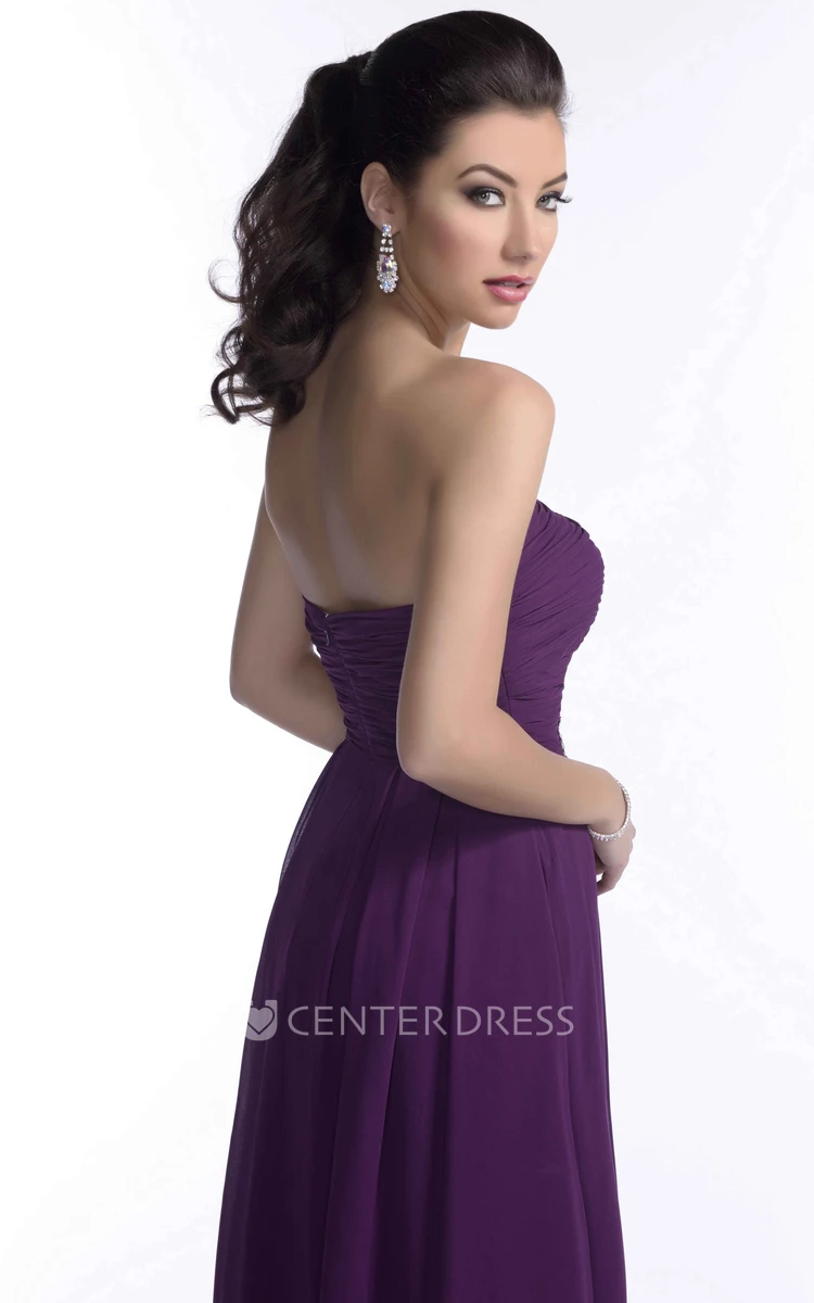 Strapless Chiffon A-Line Bridesmaid Dress With Ruching And Rhinestones