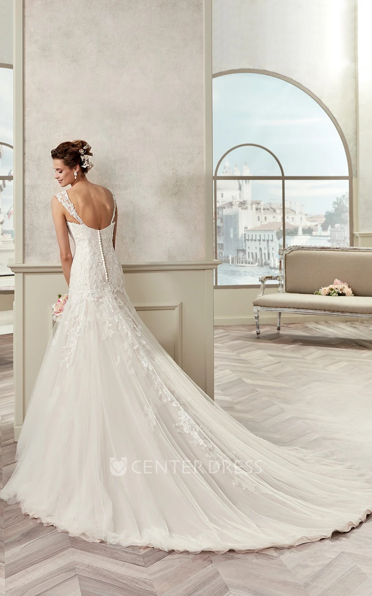 Sweetheart Cap Sleeve Lace Bridal Gown With Appliques Straps And Open Back