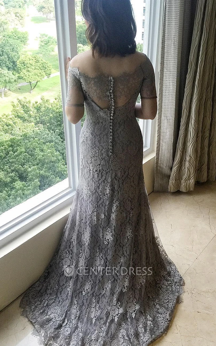 Delicate Mermaid Lace Off-the-shoulder Formal Dress with Appliques