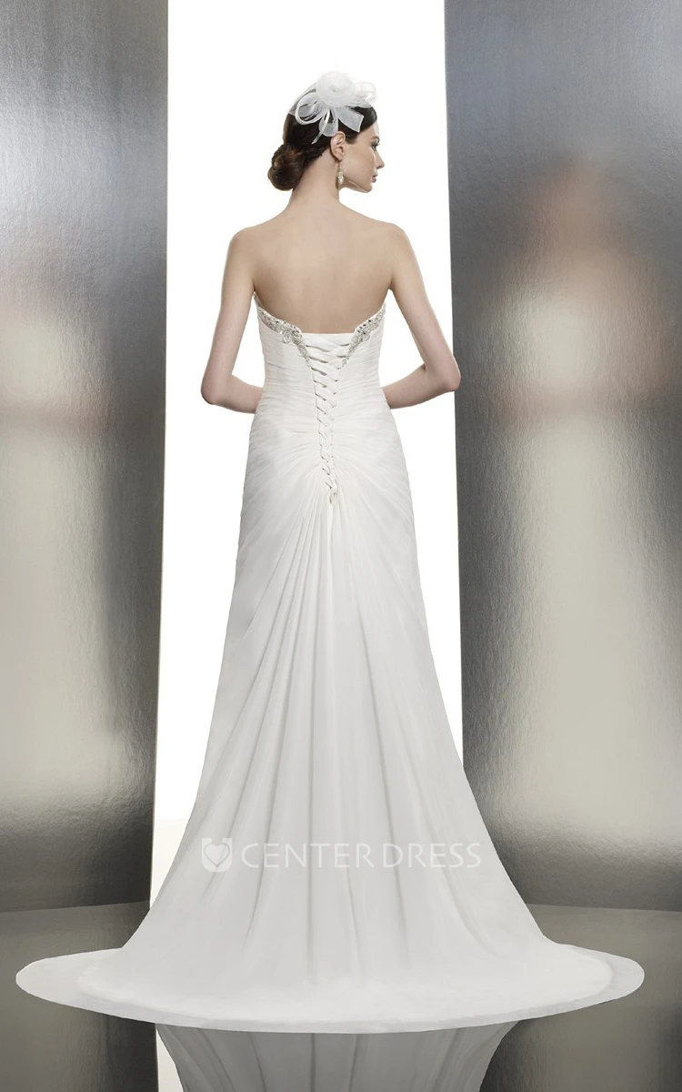 A-Line Floor-Length Sweetheart Sleeveless Criss-Cross Wedding Dress With Beading And Lace-Up Back