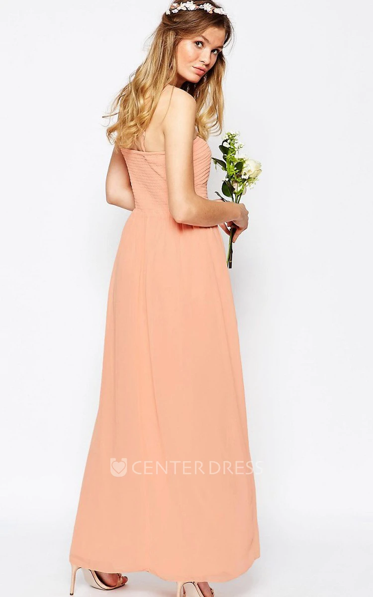 Ankle-Length Sheath Ruched Strapless Chiffon Bridesmaid Dress