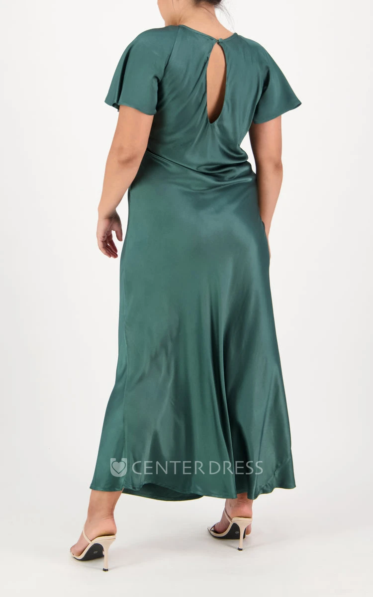 Simple Notched Neckline A Line Charmeuse Bridesmaid Dress with Open Back and Sash