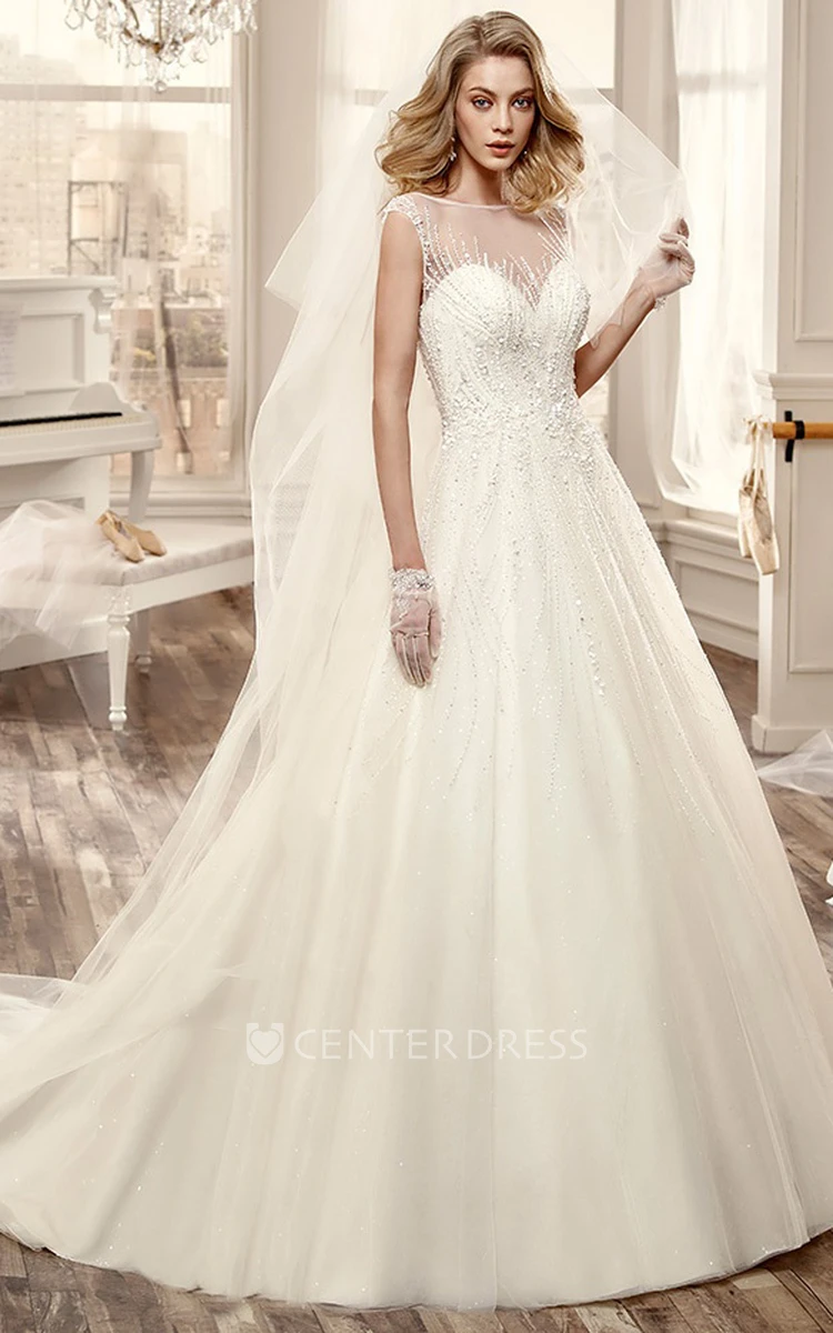 Sweetheart Illusion A-Line Wedding Dress With Brush Train And Puffed Tulle Skirt