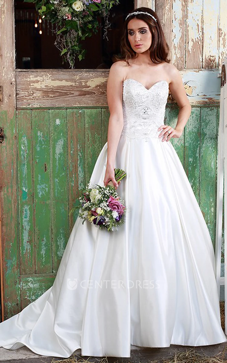 Sheath Sweetheart Satin Wedding Dress With Beading