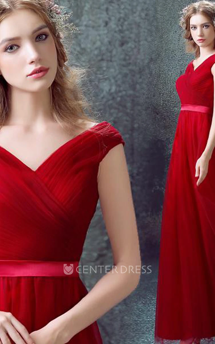 Newest Red Off-the-shoulder A-line Prom Dress Lace-up Floor-length