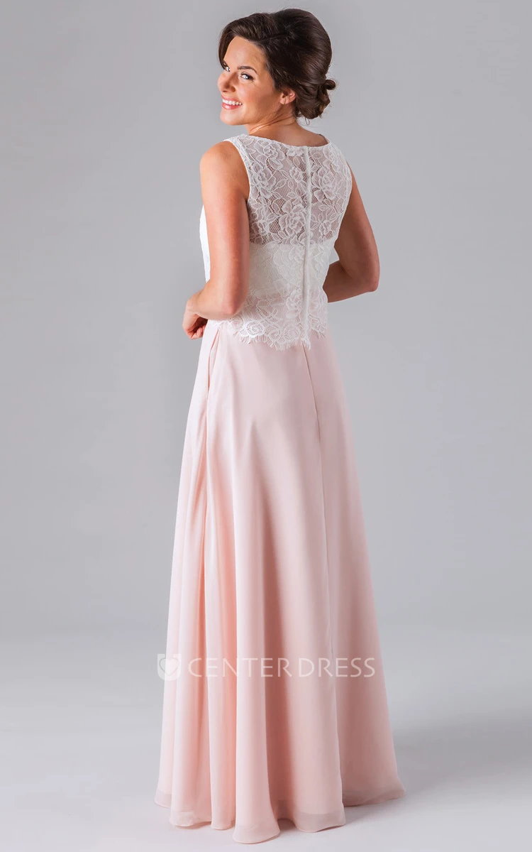 Sleeveless Lace Scoop Neck Tulle Bridesmaid Dress