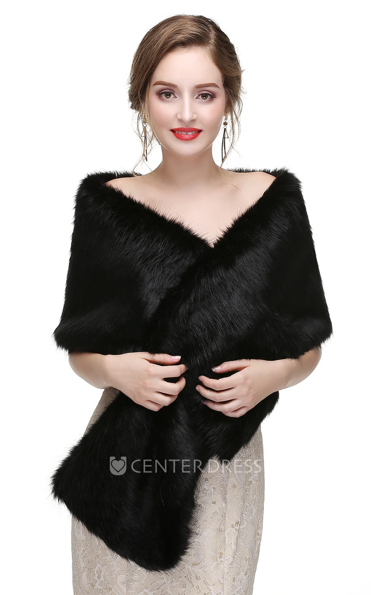 Elegant Faux Fur Long Bridal Shawl for Winter