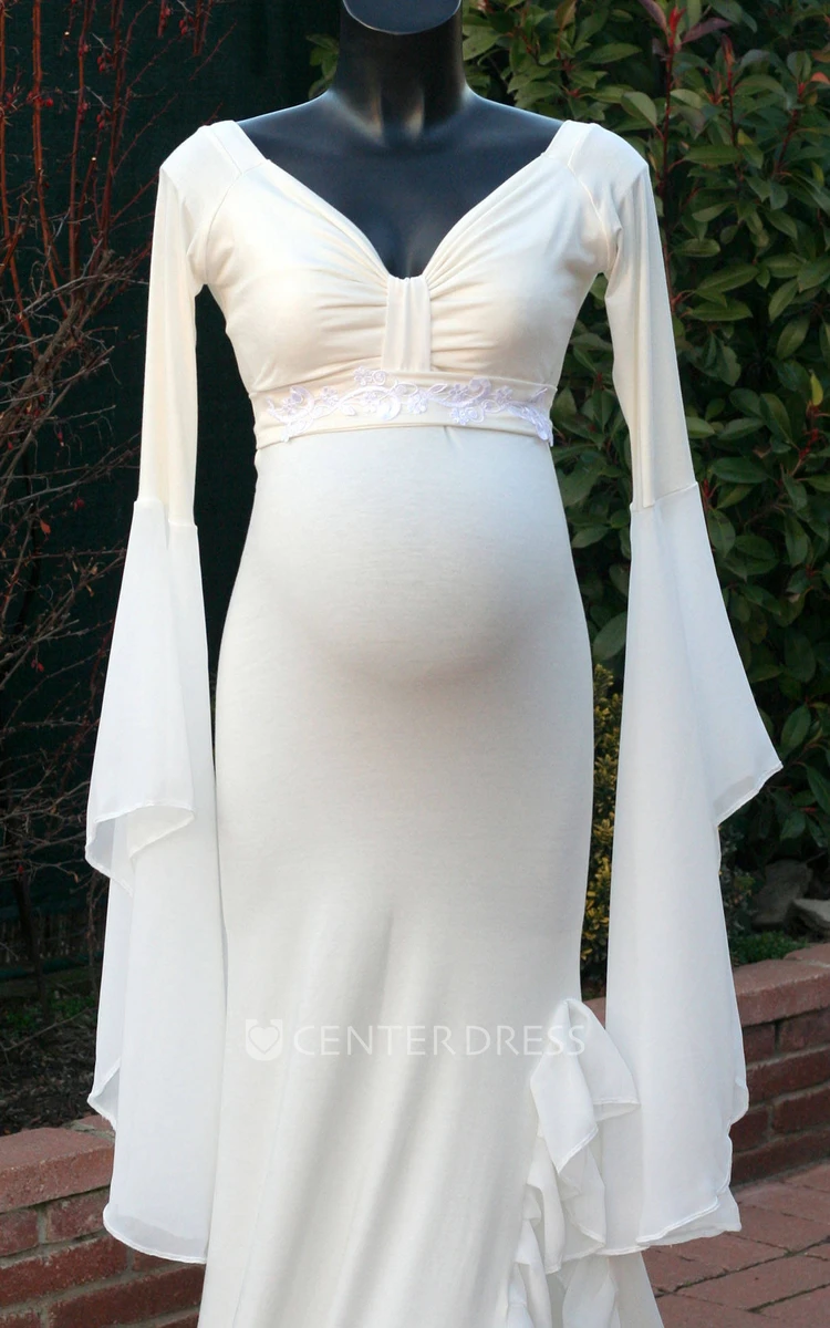 Sheath Court Train Long Sleeve Empire Maternity Wedding Dress