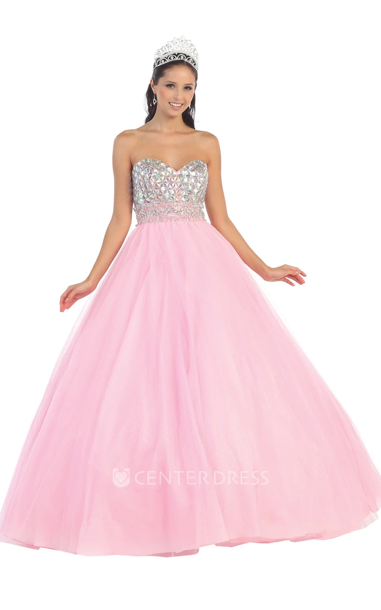 Ball Gown Maxi Sweetheart Sleeveless Tulle Satin Backless Dress With Beading