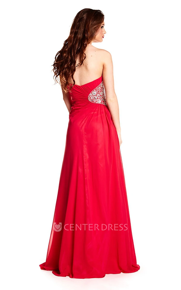 A-Line Sleeveless Long Sweetheart Split-Front Chiffon Prom Dress With Backless Style And Beading