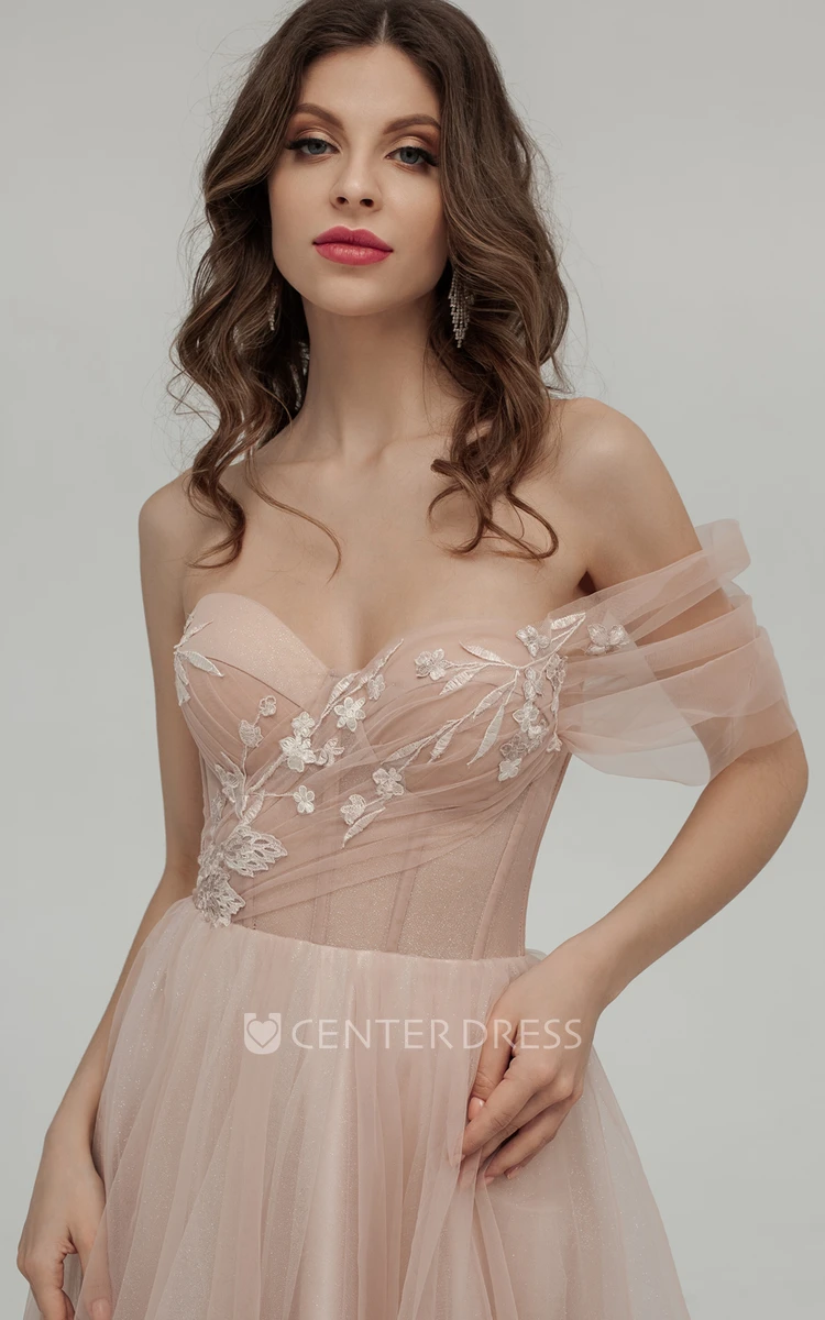 A-Line Tulle Off-shoulder Sleeveless Women's Evening Dress Casual Elegant