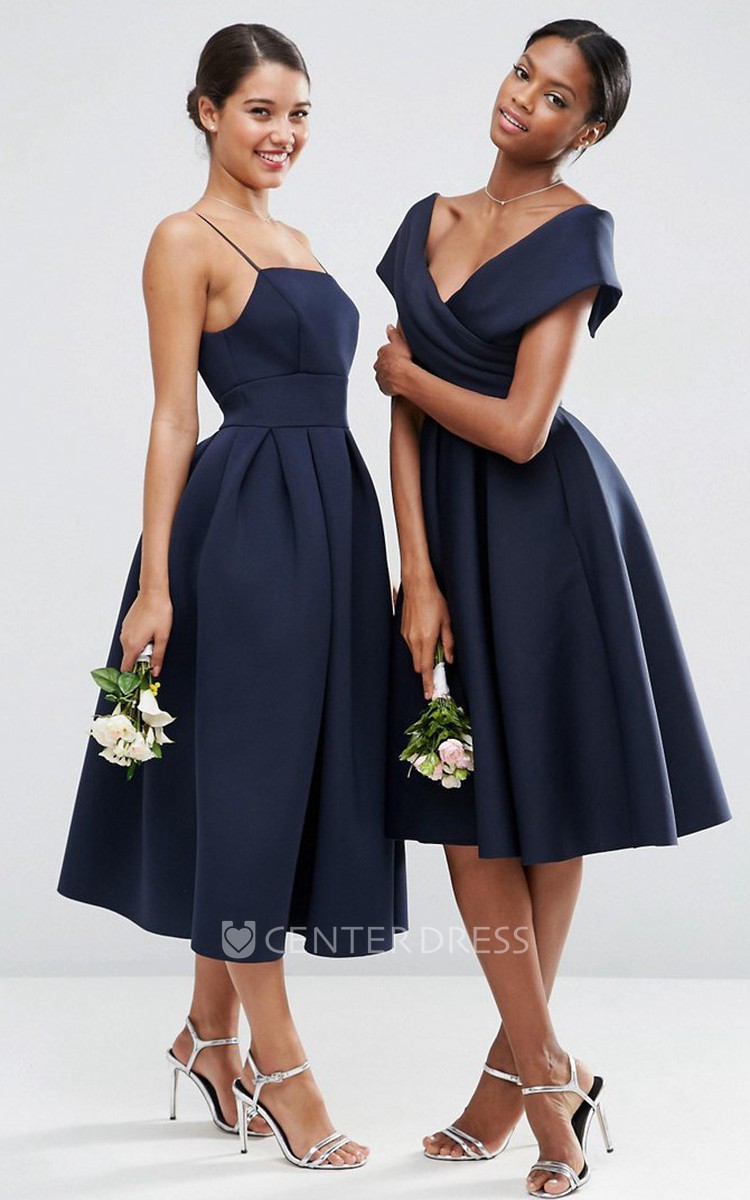 A Line V Neck Knee Length Ruched Satin Bridesmaid Dress UCenter Dress