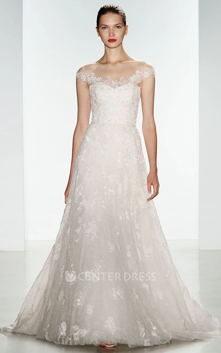 A-Line Floor-Length Off-The-Shoulder Appliqued Lace Wedding Dress
