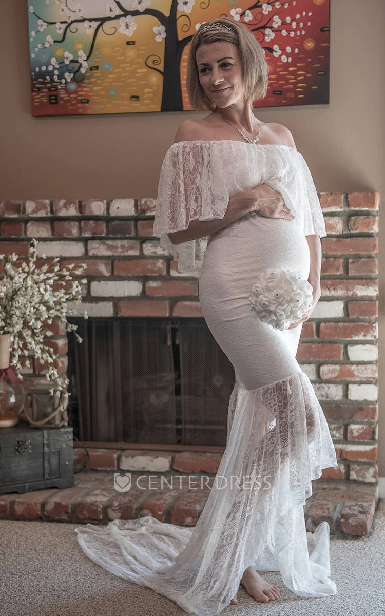 Mermaid Trumpet Court Train Half Sleeve Empire Maternity Wedding Dress UCenter Dress