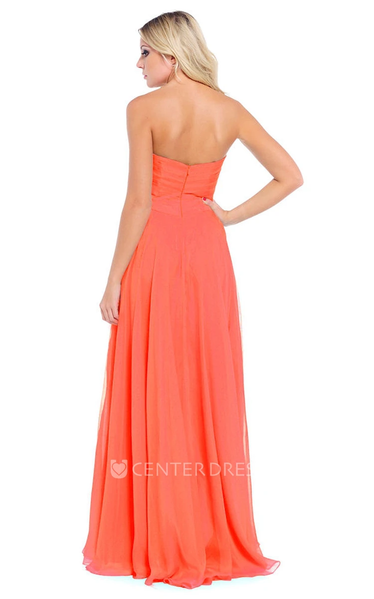 A-Line Sleeveless Sweetheart Criss-Cross Floor-Length Chiffon Prom Dress With Draping And Appliques